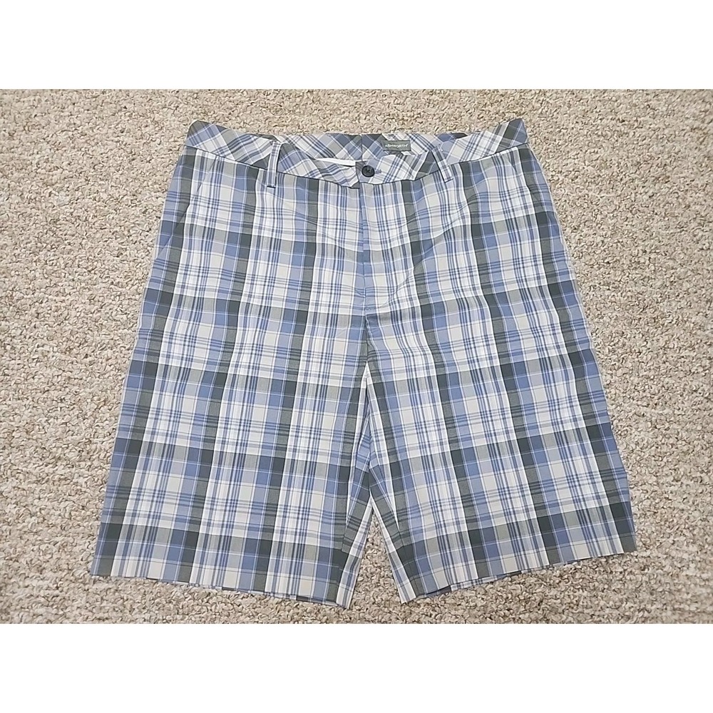 Ashworth Golf Shorts Men's 36x10 Periwinkle‎ Blue & Gray Plaid Classic Stretch